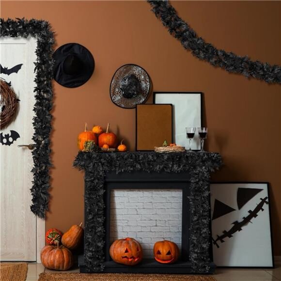 2 Pack Halloween Black Fall Maple Leaf Garland - 5.8 Feet Artificial - Picture 6 of 7